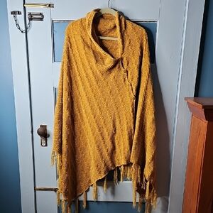 LuLaRoe MiMi Chenille Mustard Golden Yellow Wrap Poncho Sweater